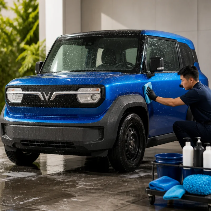 Các bước chăm sóc ngoại thất màu xanh dương trên VinFast VF 3 đúng chuẩn