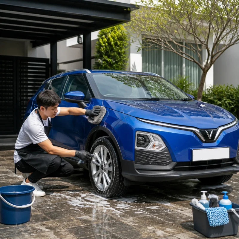 Cách chăm sóc ngoại thất VinFast VF 5 Màu Xanh Dương hiệu quả tại nhà