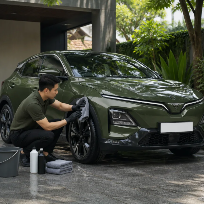 Kinh nghiệm bảo dưỡng ngoại thất VinFast VF 6 Màu Xanh Rêu tại nhà