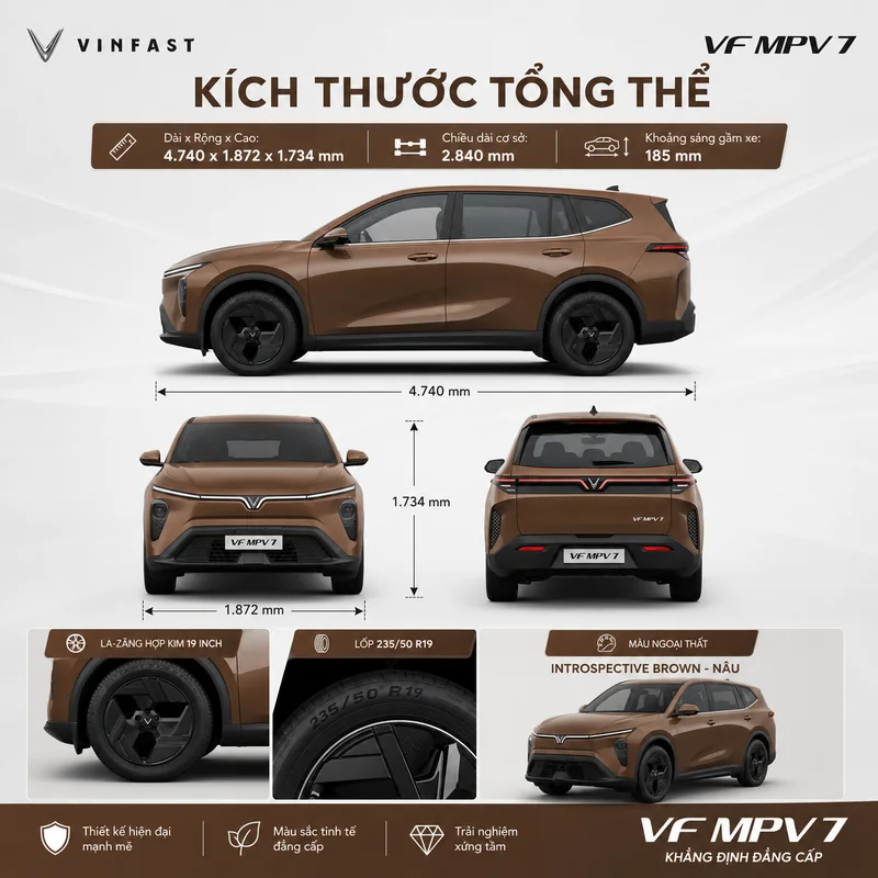 VinFast VF MPV 7 Màu Nâu - Các tiêu chí quan trọng khi đánh giá màu nâu trên VinFast VF MPV 7